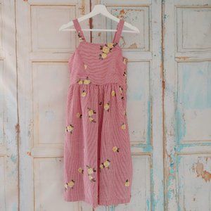 BONNIE JEAN stripe embroidered flower button jumper coverall/12/red wht yellow